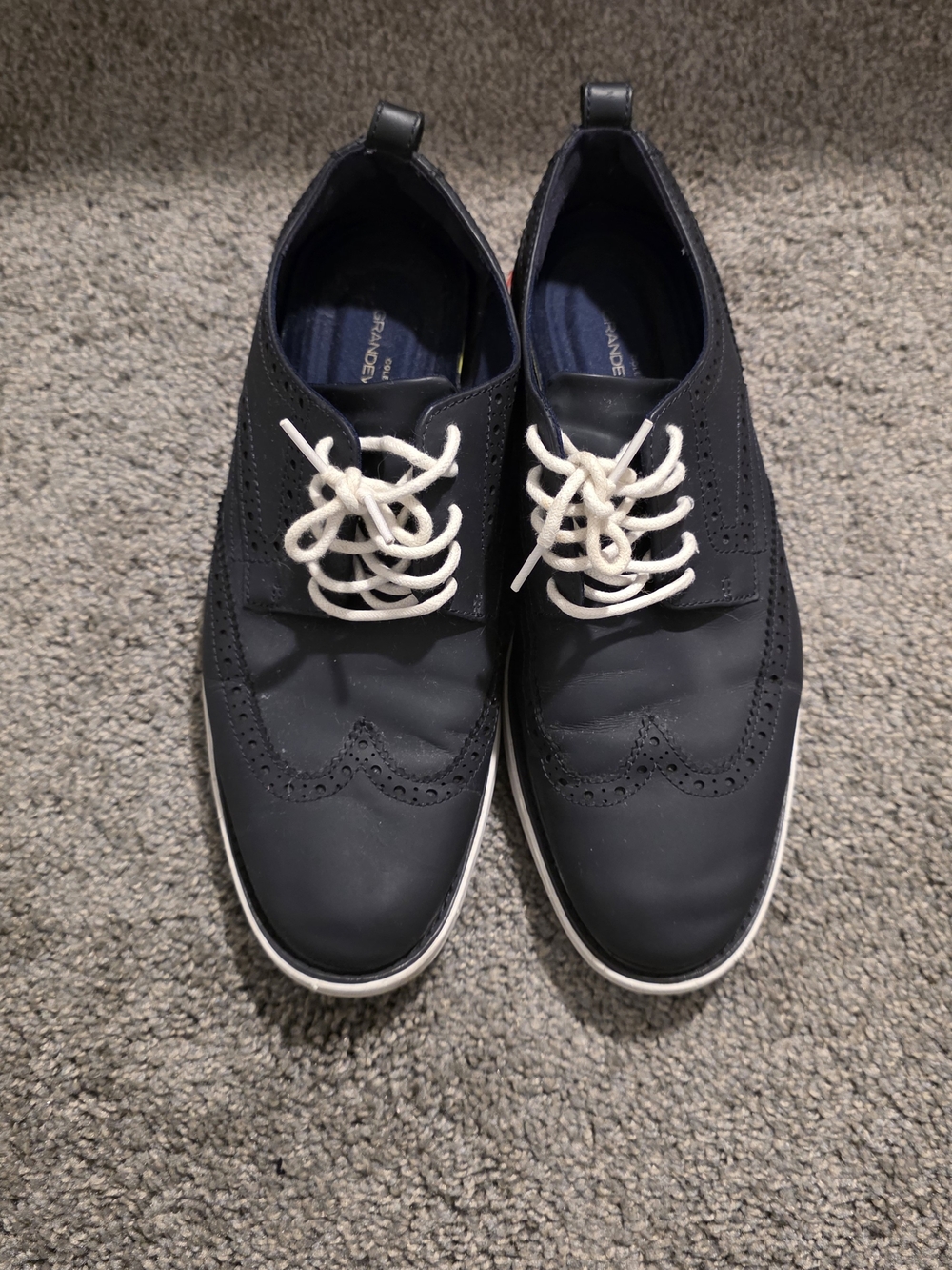 Cole Haan Navy Wingtip Derby Sneakers with White Laces